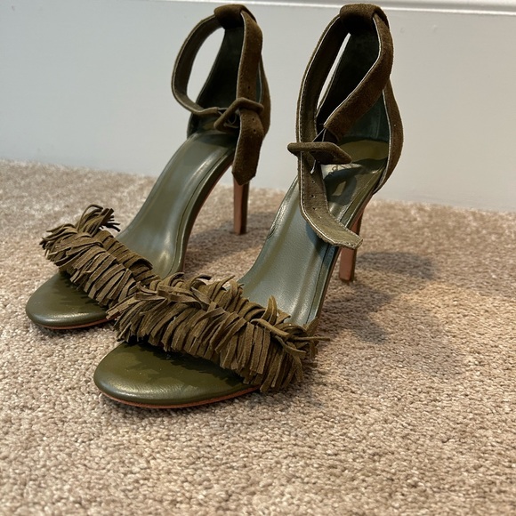 Joie Shoes - Joie Flirty Fringe Olive Green Suede Sandals